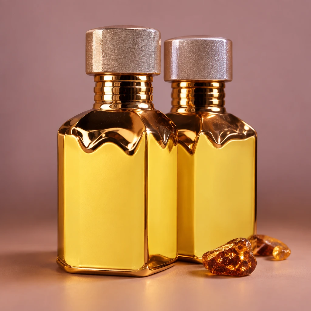 Gele parfumflacon in warm licht
